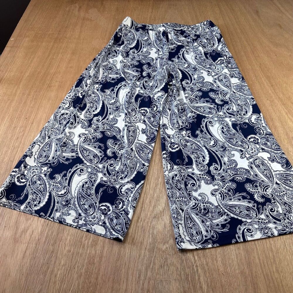 Cato Wide Leg Palazzo Pants XS Navy White Office Career Pull On